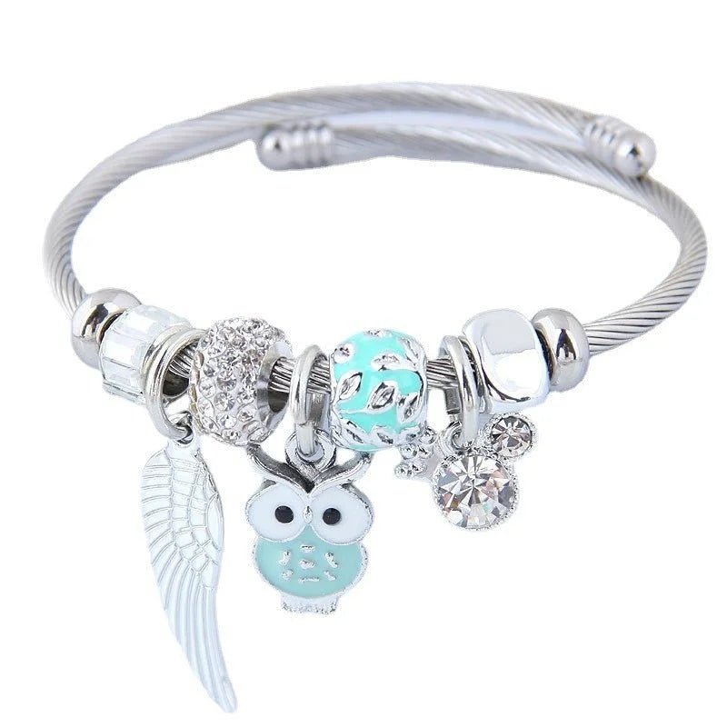 DIY Beaded Owl Angel Wings Pendant Bracelet | Stainless Steel Jewelry - HalleBeauty